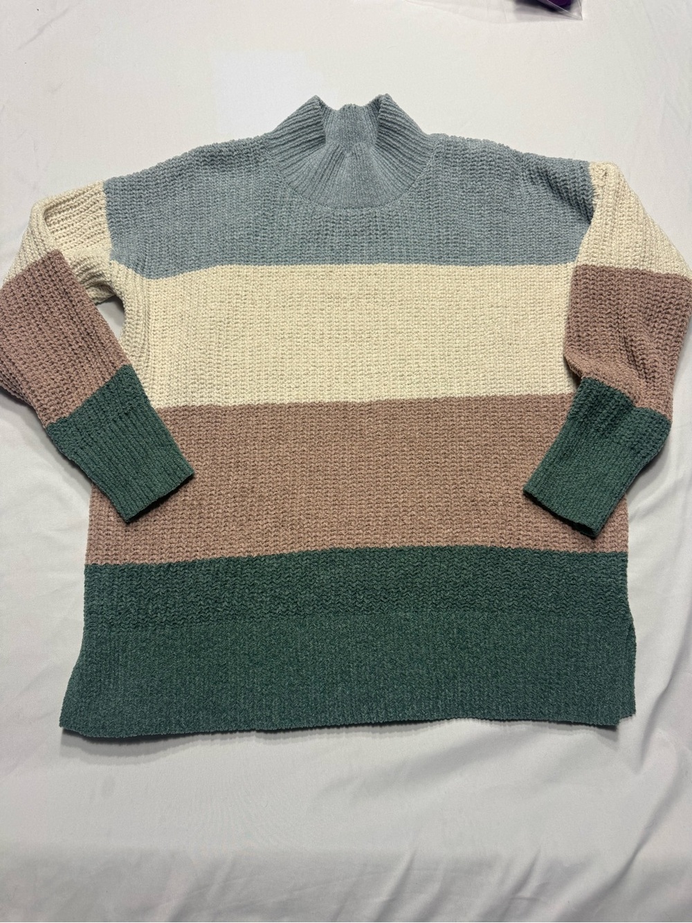 Hippie Rose Striped Mock Neck Sweater in Cream, Sage, Dusty Blue, Taupe
